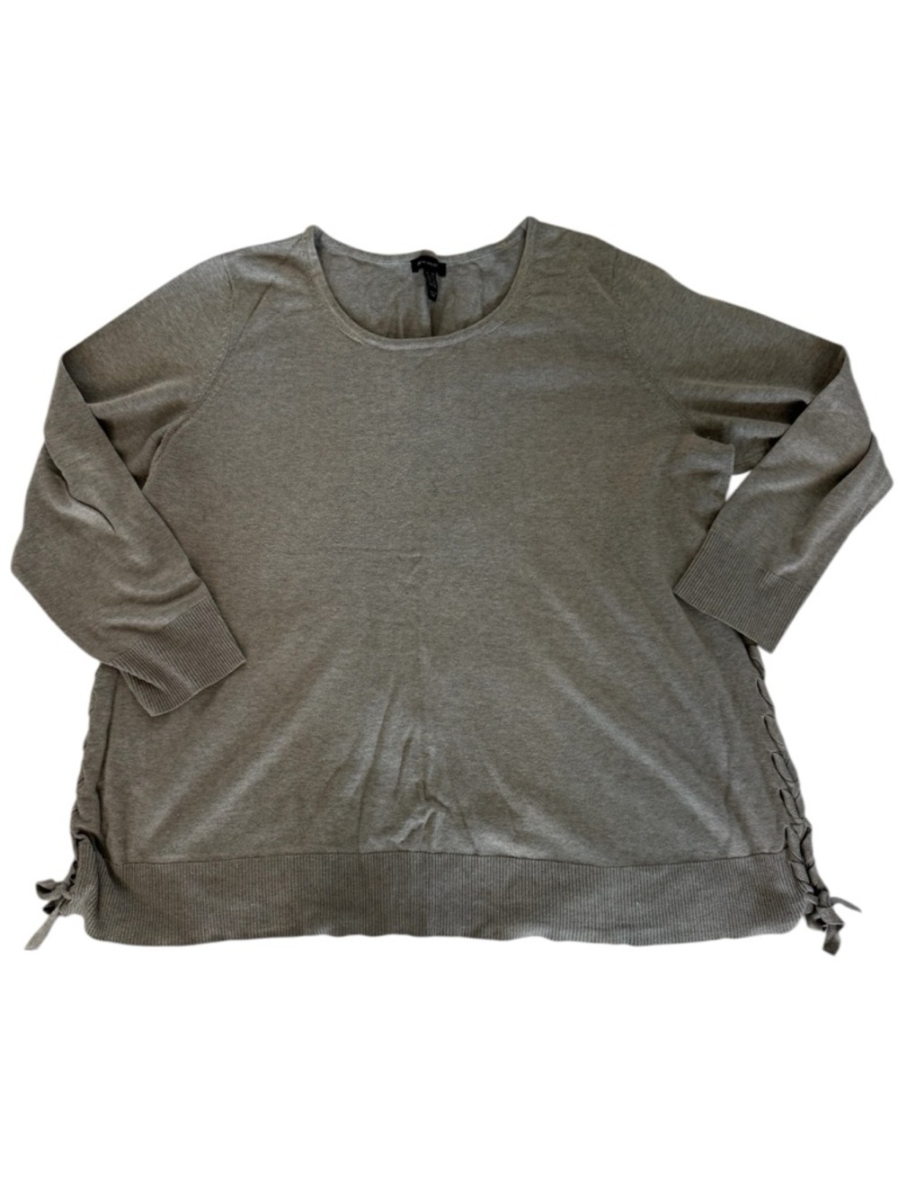 H by Halston Long Sleeve Scoop Neck Knit Top with Side Ties Gray 1X